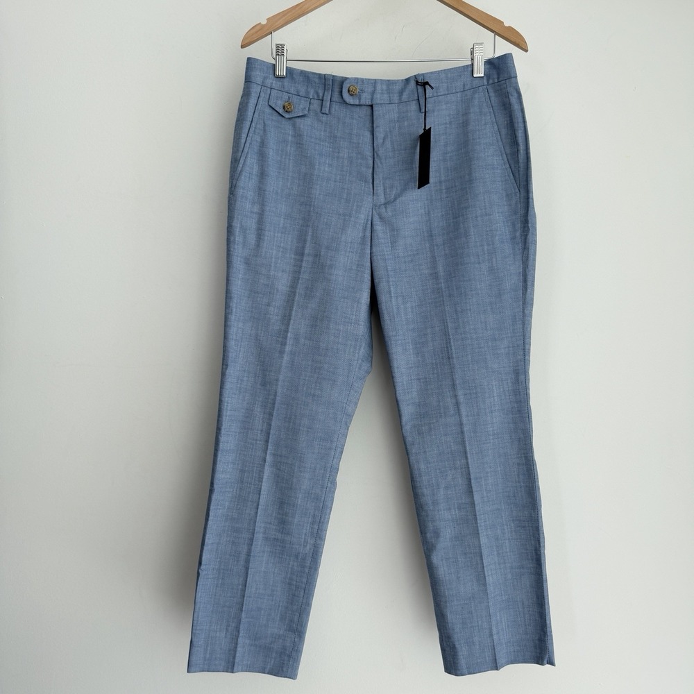 Bonobos Dress Pants Men 32x27 Blue Slim Fit Chambray Stretch Cotton Suit Trouser